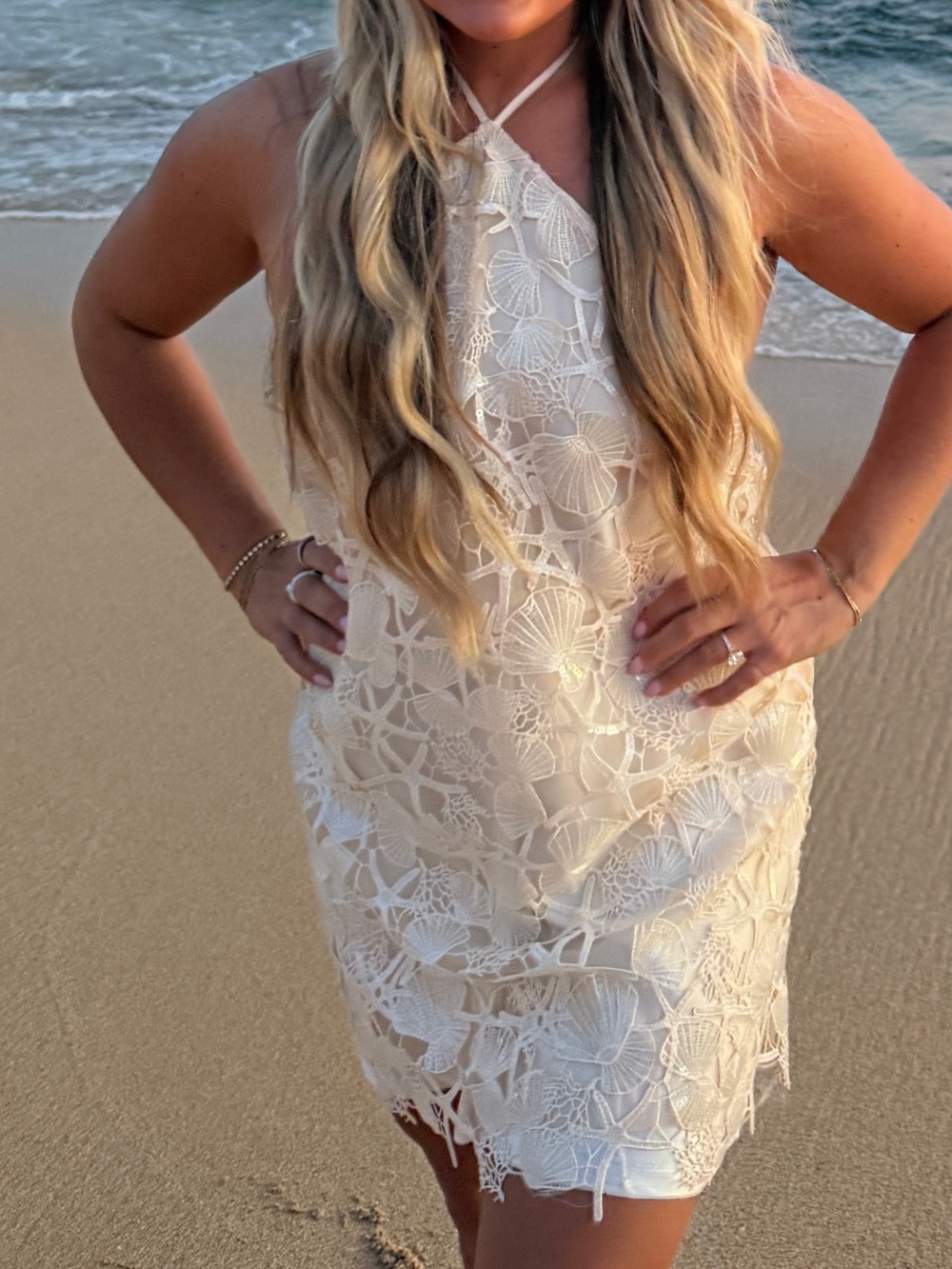 Retrofete White Lace Halter Mini Dress
